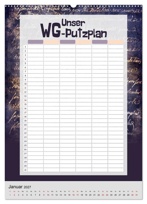 Gothic WG-Putzplan & Kalender 2027 (CALVENDO Wandkalender 2027)