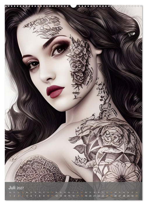Digitale Tattoo-Schönheiten - Computerträume aus der KI (CALVENDO Premium Wandkalender 2027)