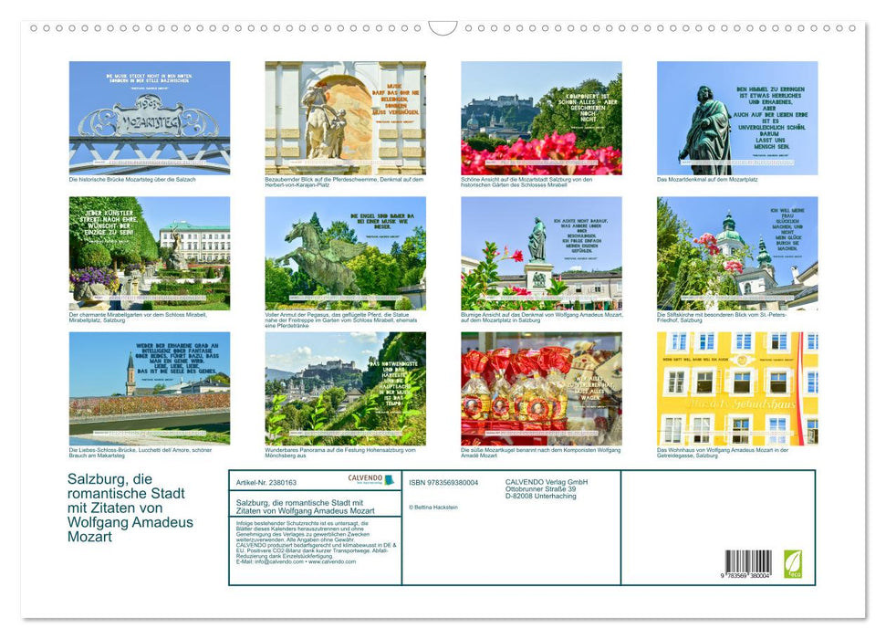 Salzburg, die romantische Stadt mit Zitaten von Wolfgang Amadeus Mozart (CALVENDO Wandkalender 2027)