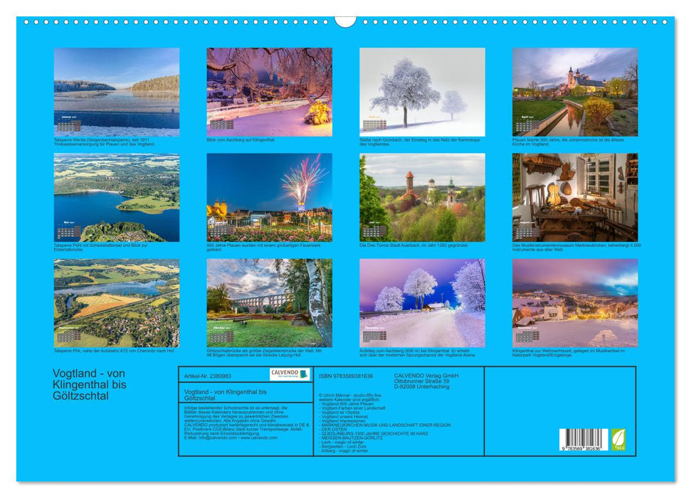 Vogtland - von Klingenthal bis Göltzschtal (CALVENDO Wandkalender 2027)