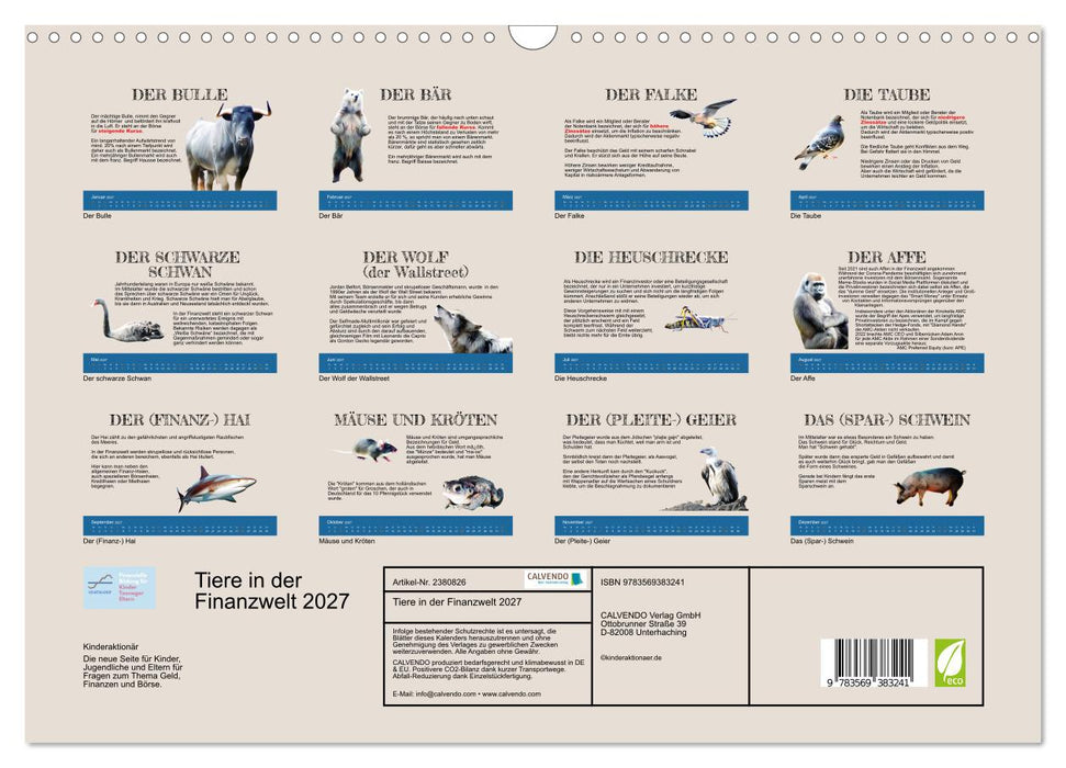 Tiere in der Finanzwelt 2027 (CALVENDO Wandkalender 2027)