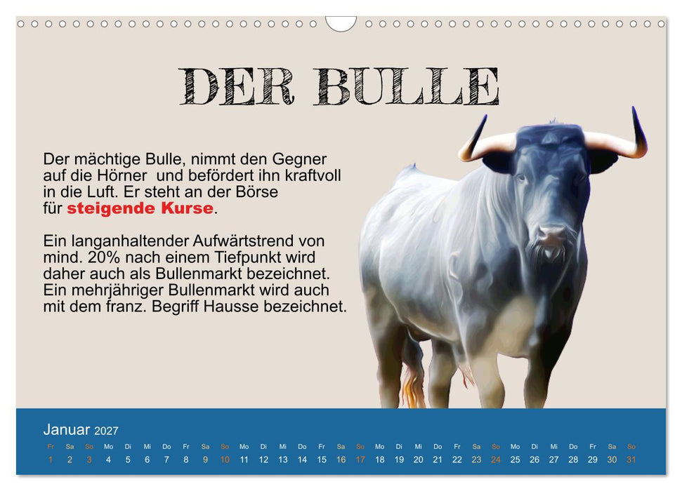 Tiere in der Finanzwelt 2027 (CALVENDO Wandkalender 2027)