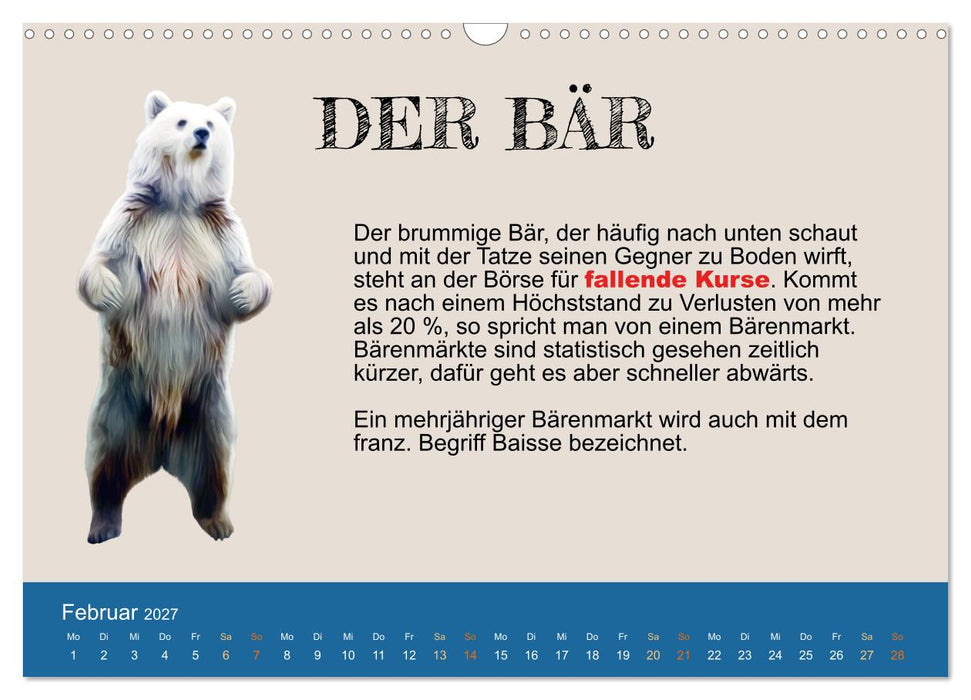 Tiere in der Finanzwelt 2027 (CALVENDO Wandkalender 2027)