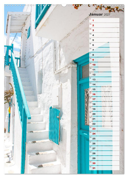 Bunte Treppen auf Mykonos - Reiseplaner (CALVENDO Premium Wandkalender 2027)