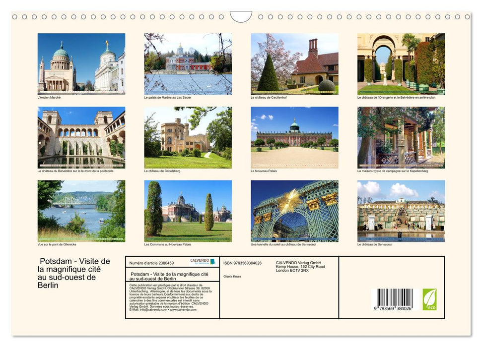 Potsdam - Visite de la magnifique cité au sud-ouest de Berlin (CALVENDO Calendrier mensuel 2027)