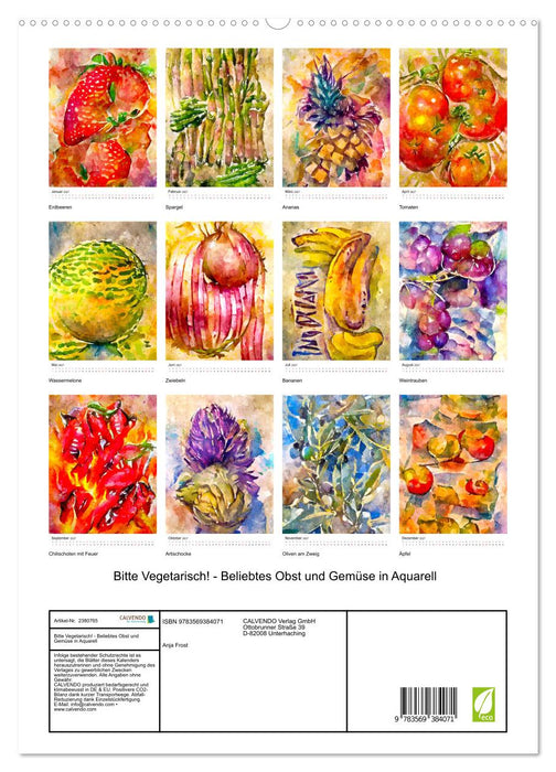 Bitte Vegetarisch! - Beliebtes Obst und Gemüse in Aquarell (CALVENDO Premium Wandkalender 2027)
