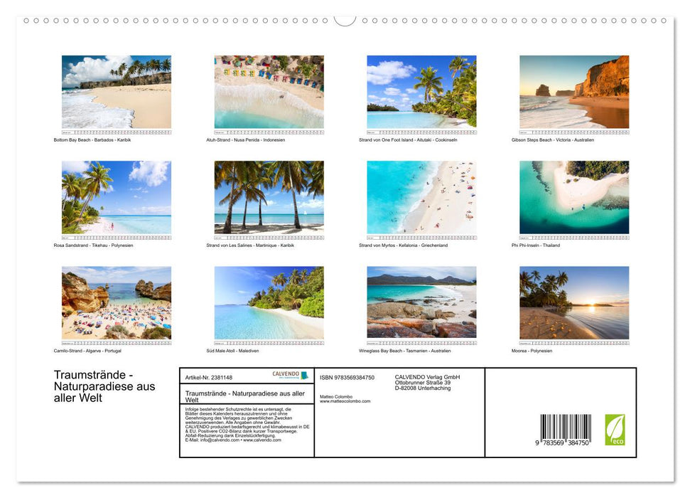 Traumstrände - Naturparadiese aus aller Welt (CALVENDO Premium Wandkalender 2027)