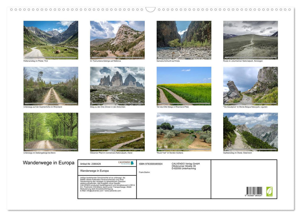 Wanderwege in Europa (CALVENDO Wandkalender 2027)