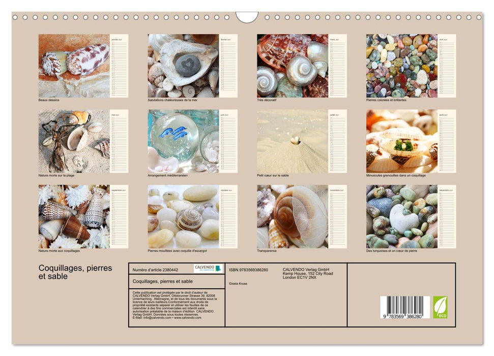 Coquillages, pierres et sable (CALVENDO Calendrier mensuel 2027)
