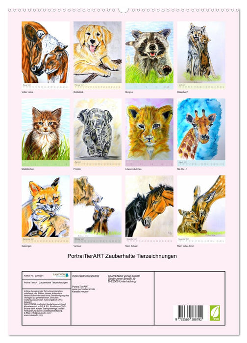 PortraiTierART Zauberhafte Tierzeichnungen (CALVENDO Premium Wandkalender 2027)
