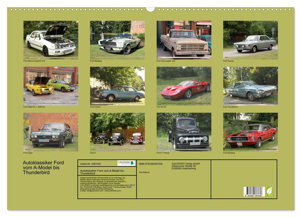 Autoklassiker Ford vom A-Model bis Thunderbird (CALVENDO Wandkalender 2027)