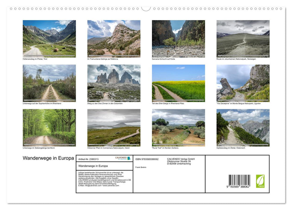 Wanderwege in Europa (CALVENDO Premium Wandkalender 2027)