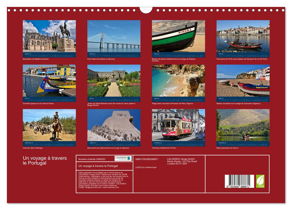 Un voyage à travers le Portugal (CALVENDO Calendrier mensuel 2027)