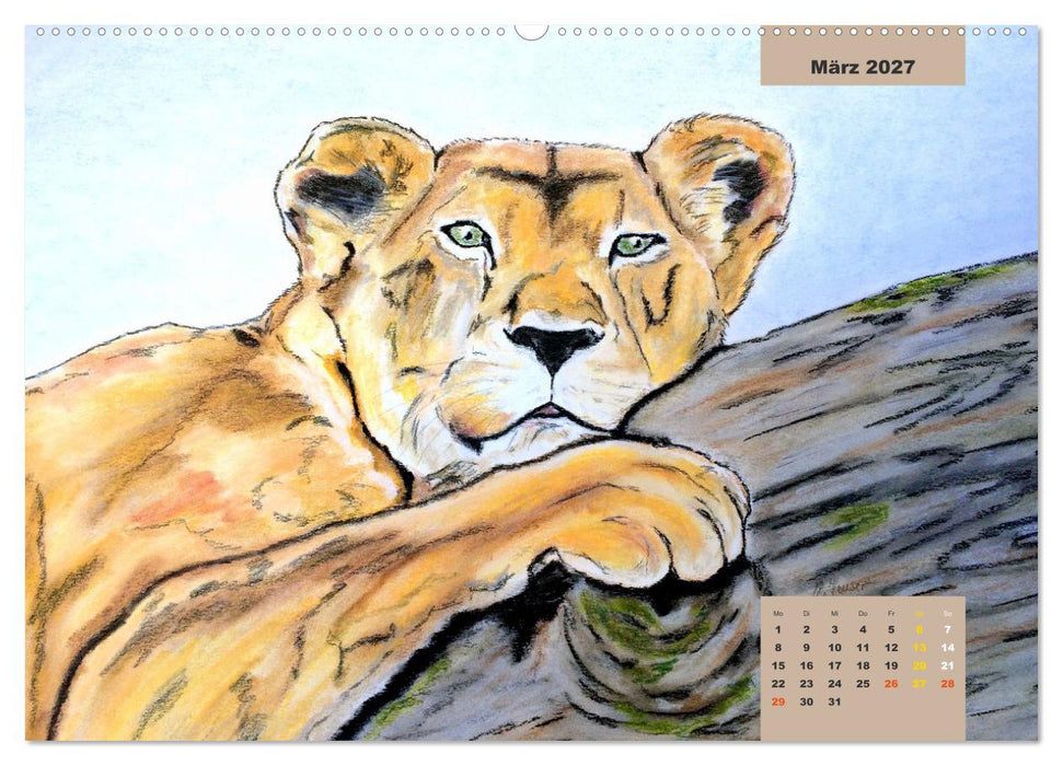 PortraiTierART Großkatzen - Wundervolle Portraitzeichnungen (CALVENDO Premium Wandkalender 2027)