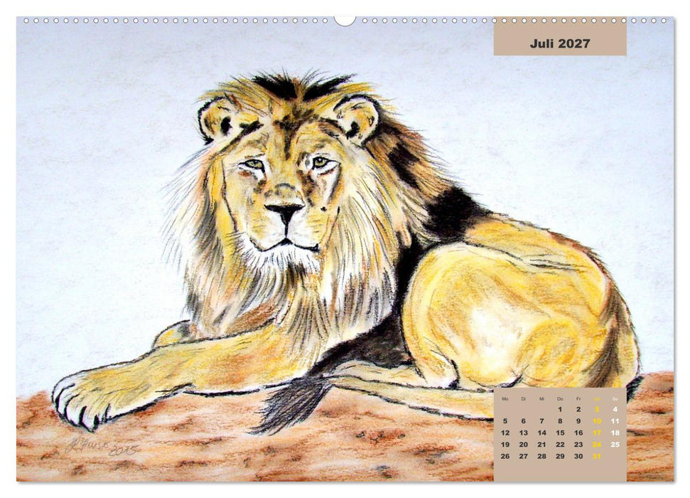 PortraiTierART Großkatzen - Wundervolle Portraitzeichnungen (CALVENDO Premium Wandkalender 2027)