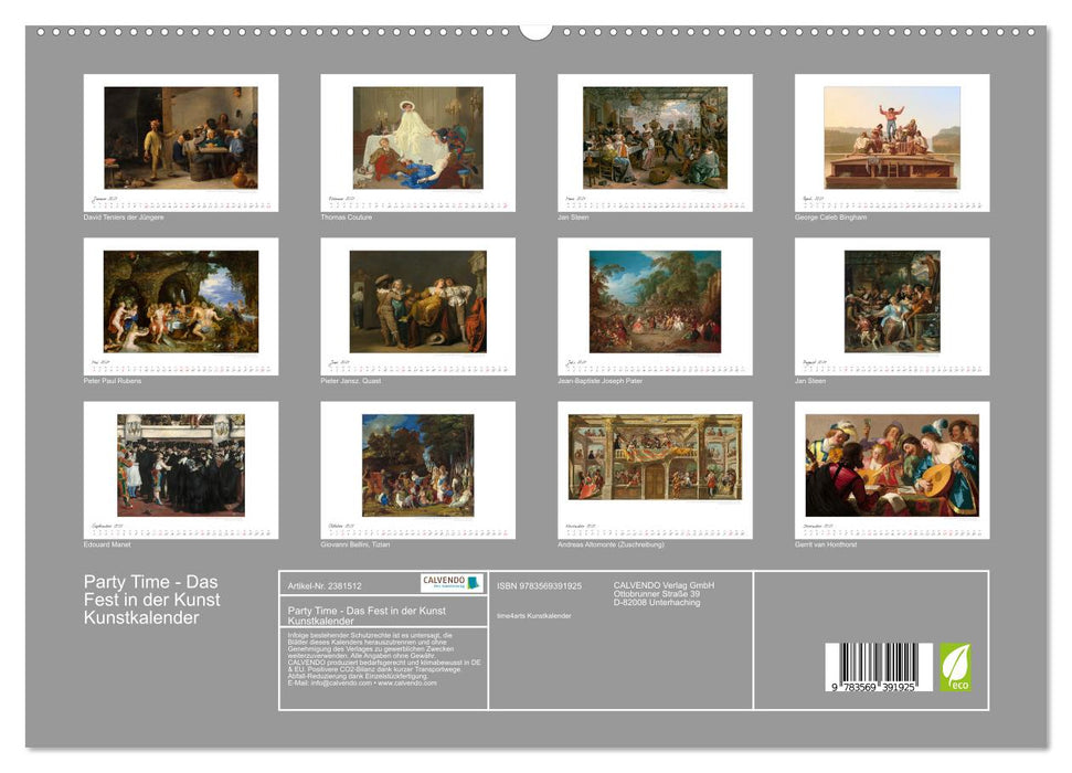 Party Time - Das Fest in der Kunst Kunstkalender (CALVENDO Premium Wandkalender 2027)