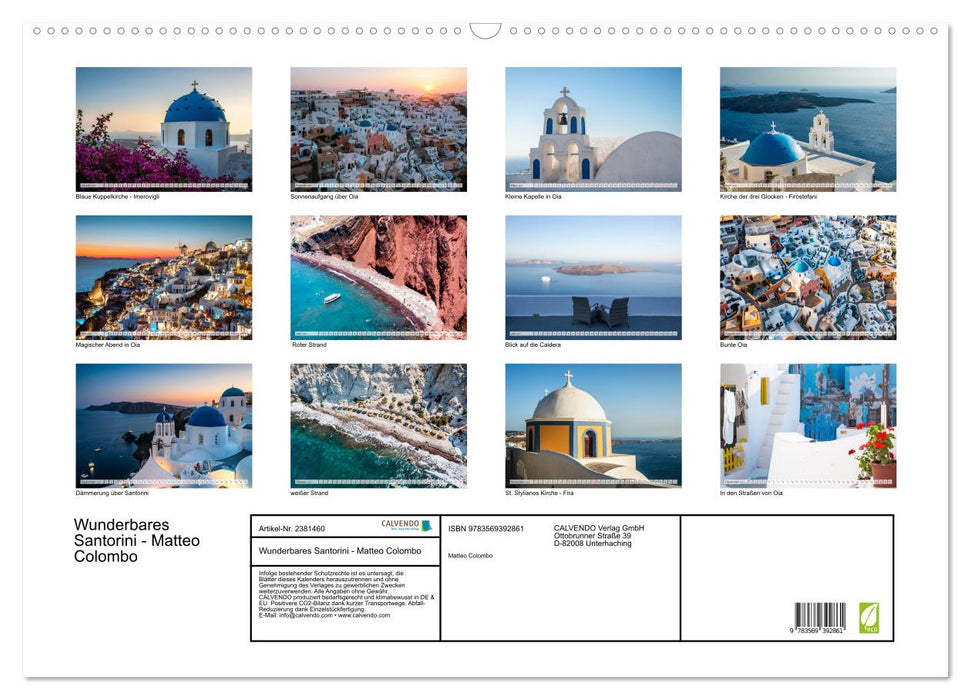 Wunderbares Santorini - Matteo Colombo (CALVENDO Wandkalender 2027)