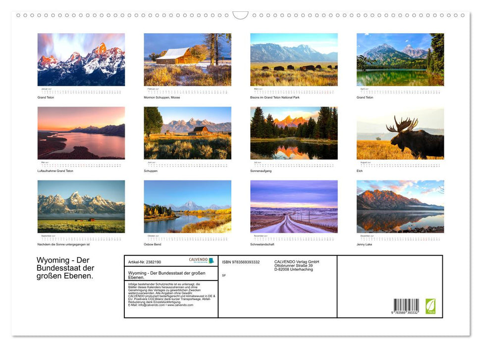 Wyoming - Der Bundesstaat der großen Ebenen. (CALVENDO Wandkalender 2027)