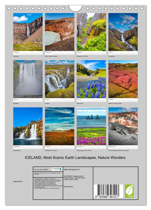 ICELAND, Most Scenic Earth Landscapes, Nature Wonders (CALVENDO Monthly Calendar 2027)