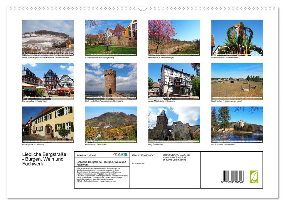 Liebliche Bergstraße - Burgen, Wein und Fachwerk (CALVENDO Premium Wandkalender 2027)