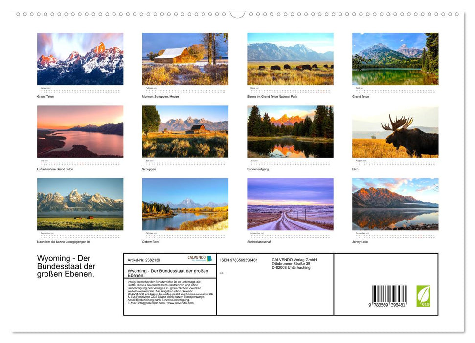 Wyoming - Der Bundesstaat der großen Ebenen. (CALVENDO Premium Wandkalender 2027)