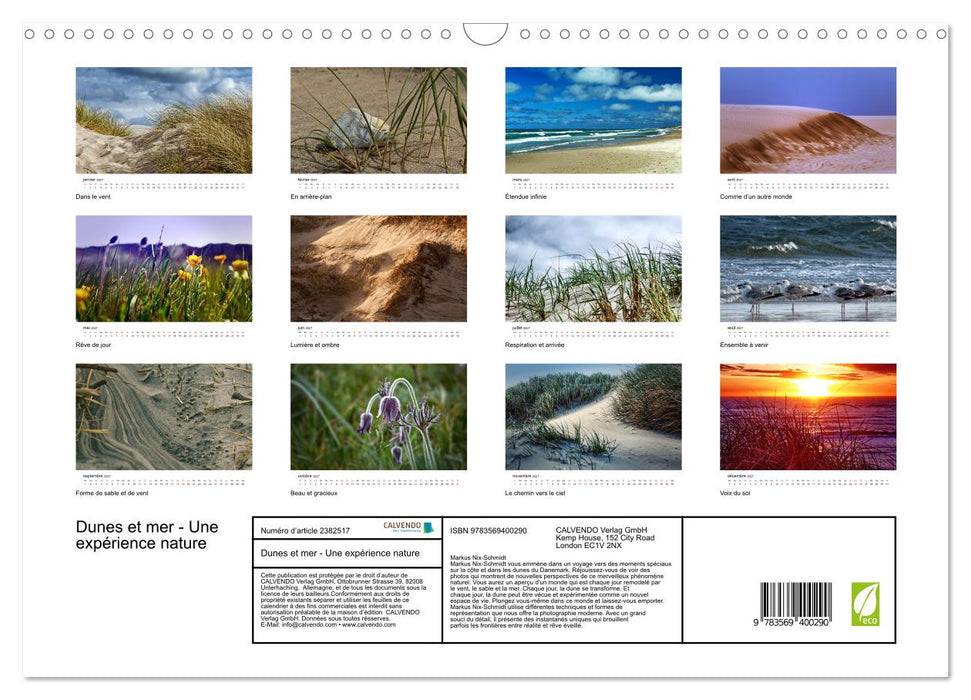 Dunes et mer - Une expérience nature (CALVENDO Calendrier mensuel 2027)