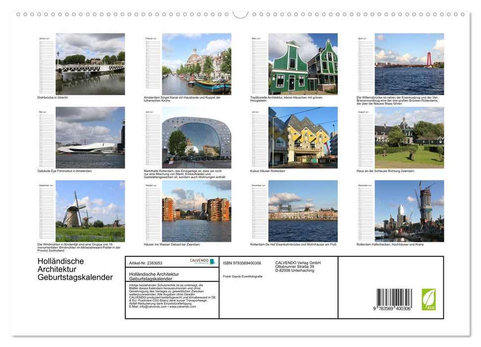 Holländische Architektur Geburtstagskalender (CALVENDO Premium Wandkalender 2027)