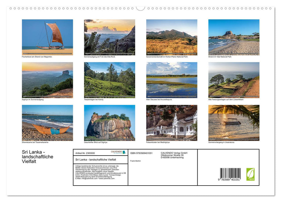 Sri Lanka - landschaftliche Vielfalt (CALVENDO Premium Wandkalender 2027)