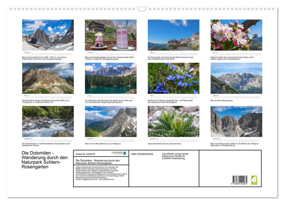 Die Dolomiten - Wanderung durch den Naturpark Schlern-Rosengarten (CALVENDO Wandkalender 2027)