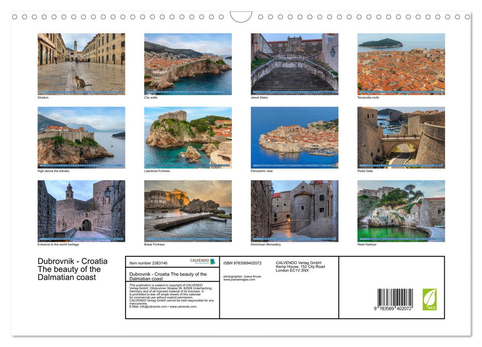 Dubrovnik - Croatia The beauty of the Dalmatian coast (CALVENDO Monthly Calendar 2027)