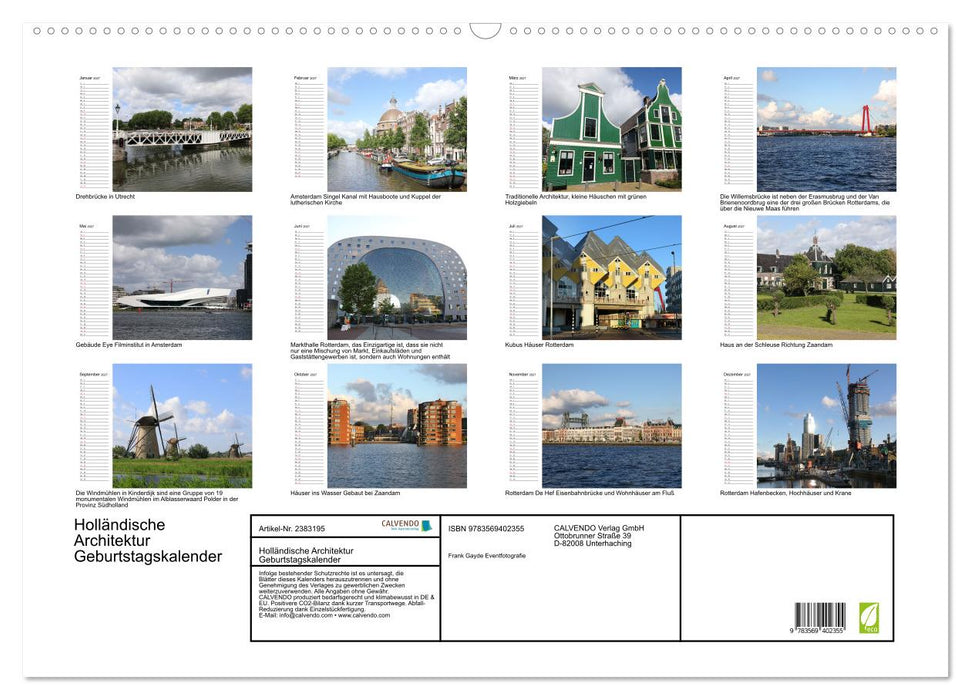 Holländische Architektur Geburtstagskalender (CALVENDO Wandkalender 2027)