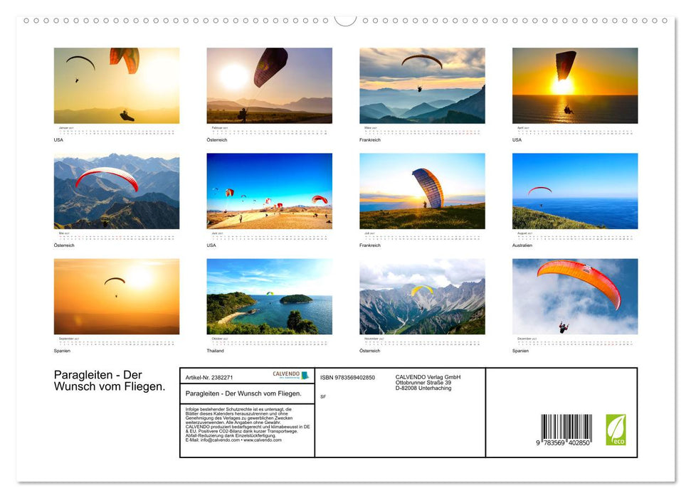 Paragleiten - Der Wunsch vom Fliegen. (CALVENDO Premium Wandkalender 2027)