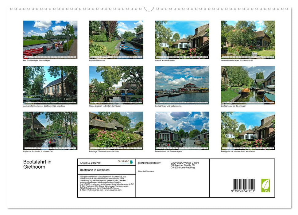 Bootsfahrt in Giethoorn (CALVENDO Premium Wandkalender 2027)