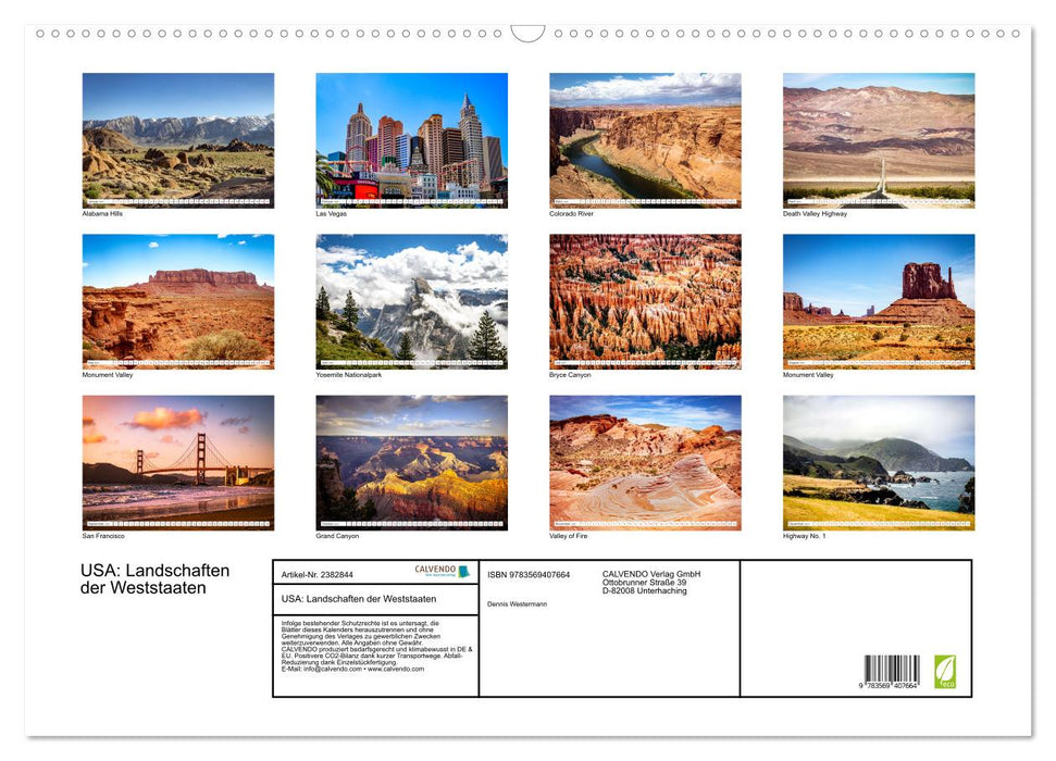 USA: Landschaften der Weststaaten (CALVENDO Wandkalender 2027)