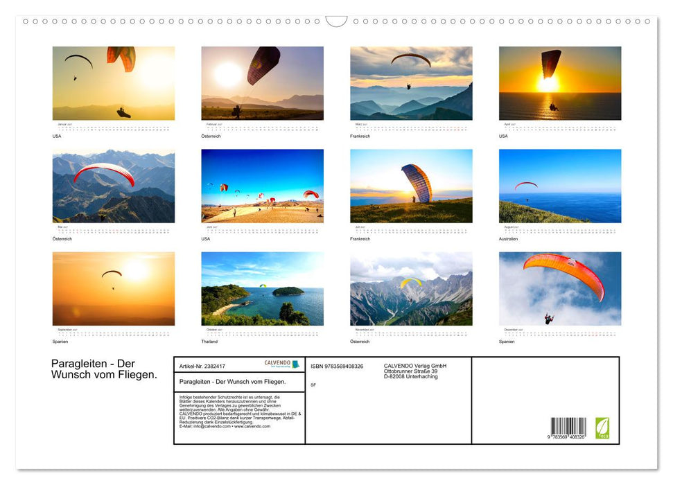 Paragleiten - Der Wunsch vom Fliegen. (CALVENDO Wandkalender 2027)