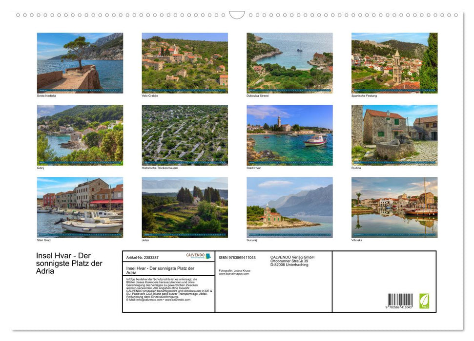 Insel Hvar - Der sonnigste Platz der Adria (CALVENDO Wandkalender 2027)