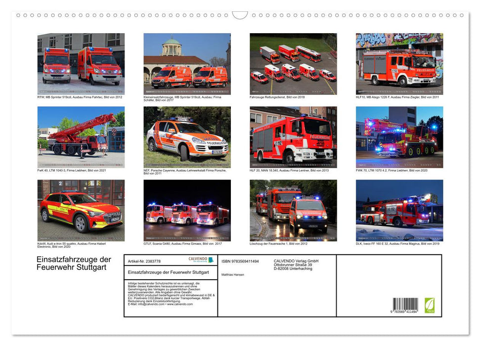 Einsatzfahrzeuge der Feuerwehr Stuttgart (CALVENDO Wandkalender 2027)