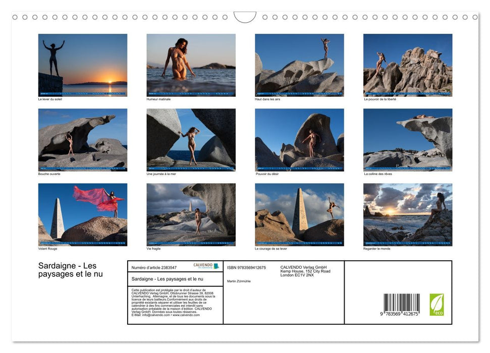 Sardaigne - Les paysages et le nu (CALVENDO Calendrier mensuel 2027)