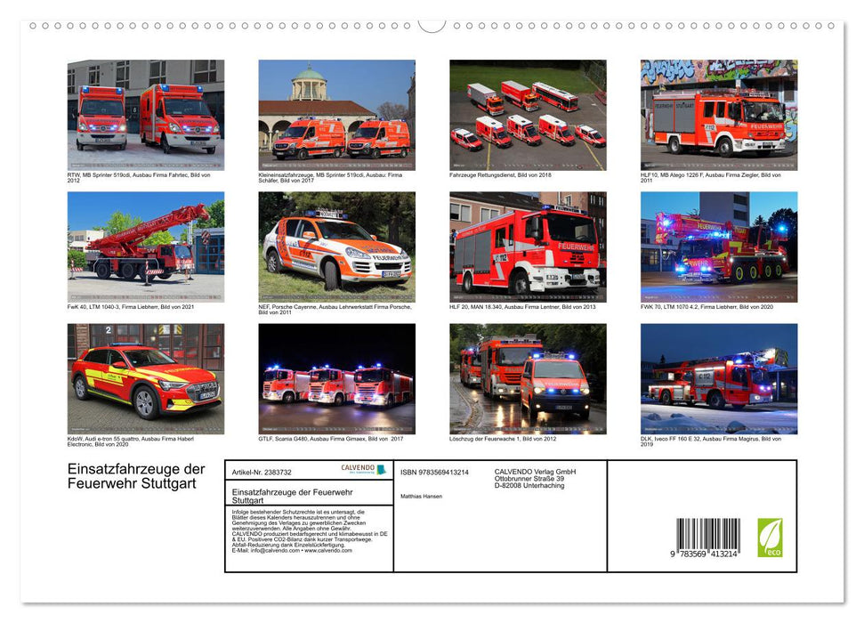 Einsatzfahrzeuge der Feuerwehr Stuttgart (CALVENDO Premium Wandkalender 2027)