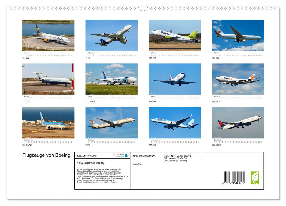 Flugzeuge von Boeing (CALVENDO Premium Wandkalender 2027)
