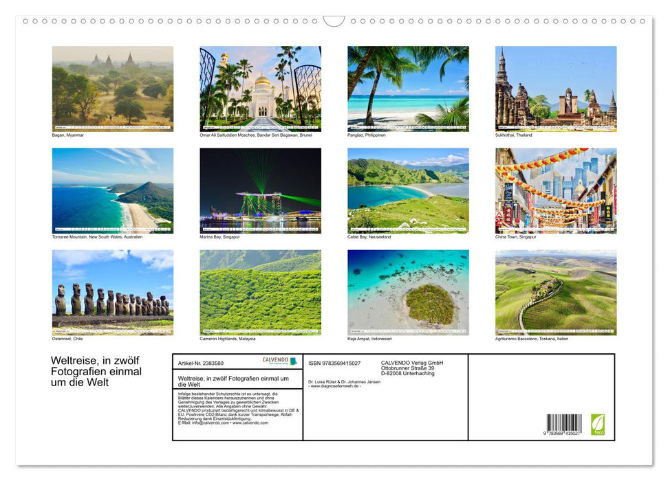 Weltreise, in zwölf Fotografien einmal um die Welt (CALVENDO Wandkalender 2027)