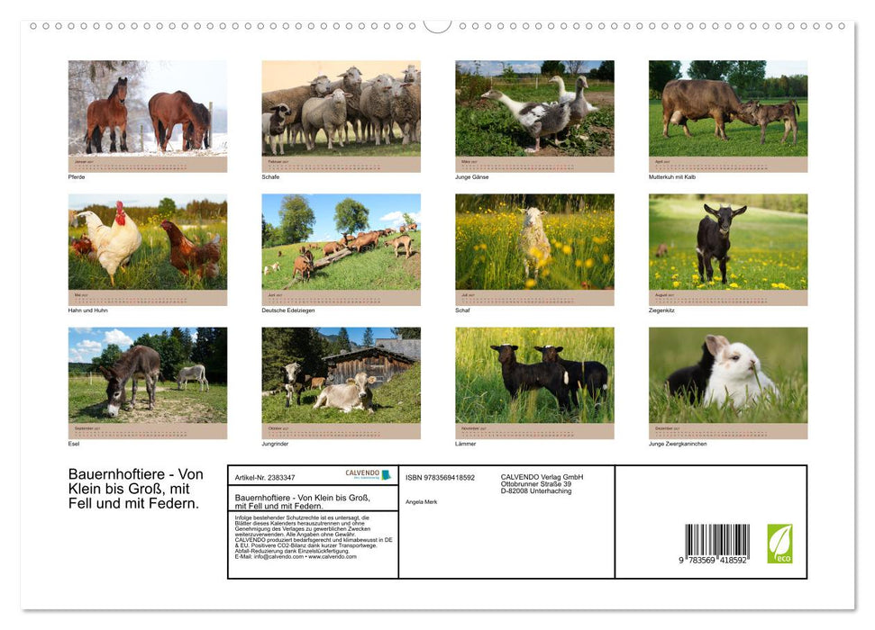 Bauernhoftiere - Von Klein bis Groß, mit Fell und mit Federn. (CALVENDO Premium Wandkalender 2027)