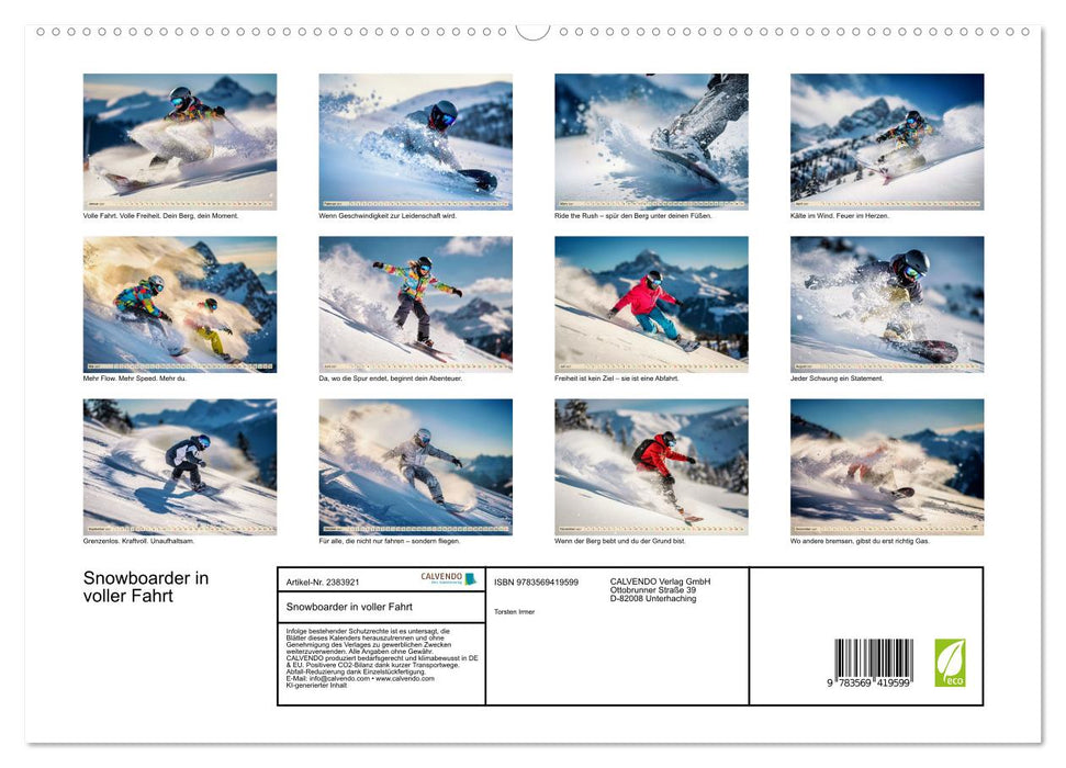 Snowboarder in voller Fahrt (CALVENDO Premium Wandkalender 2027)