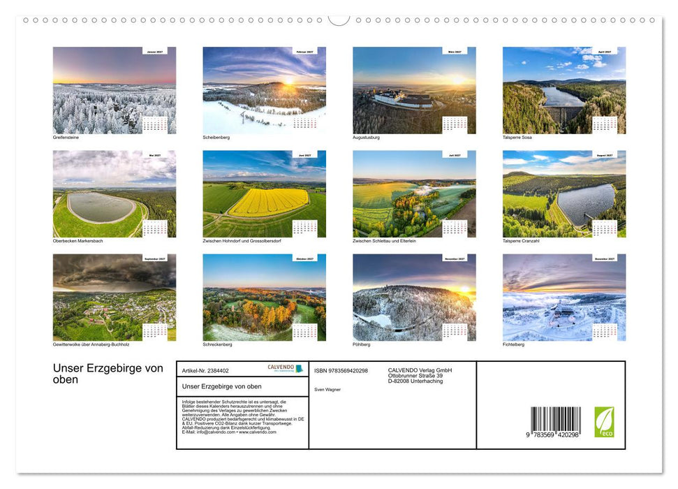 Unser Erzgebirge von oben (CALVENDO Premium Wandkalender 2027)