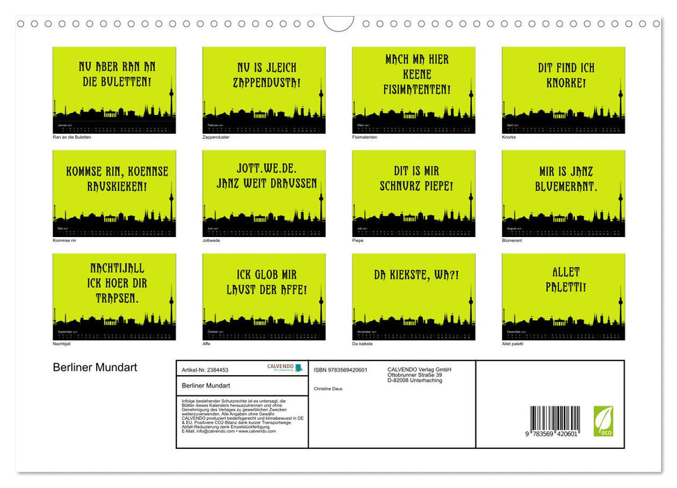 Berliner Mundart (CALVENDO Wandkalender 2027)