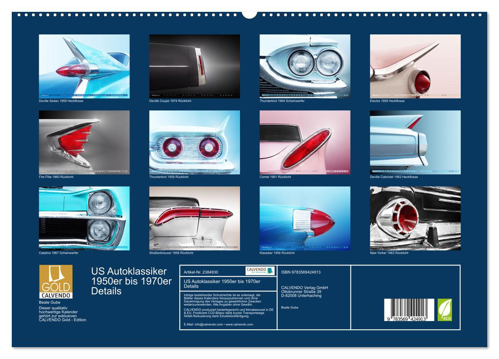 US Autoklassiker 1950er bis 1970er Details (CALVENDO Premium Wandkalender 2027)