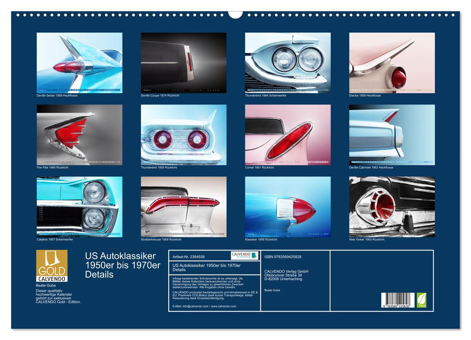 US Autoklassiker 1950er bis 1970er Details (CALVENDO Wandkalender 2027)