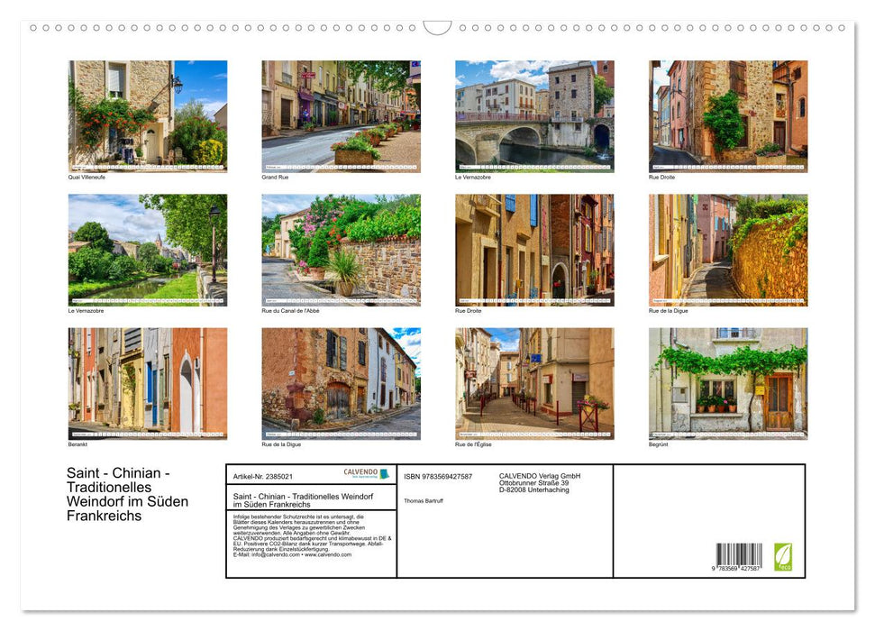 Saint - Chinian - Traditionelles Weindorf im Süden Frankreichs (CALVENDO Wandkalender 2027)