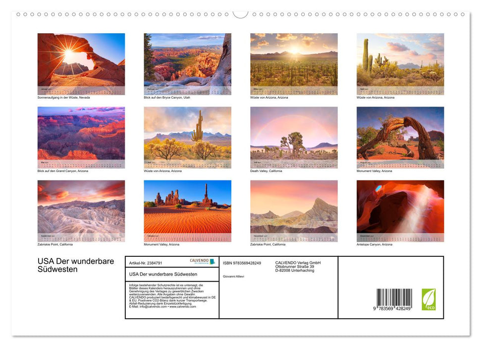 USA Der wunderbare Südwesten (CALVENDO Premium Wandkalender 2027)
