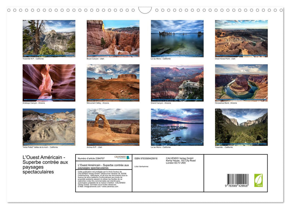 L'Ouest Américain - Superbe contrée aux paysages spectaculaires (CALVENDO Calendrier mensuel 2027)